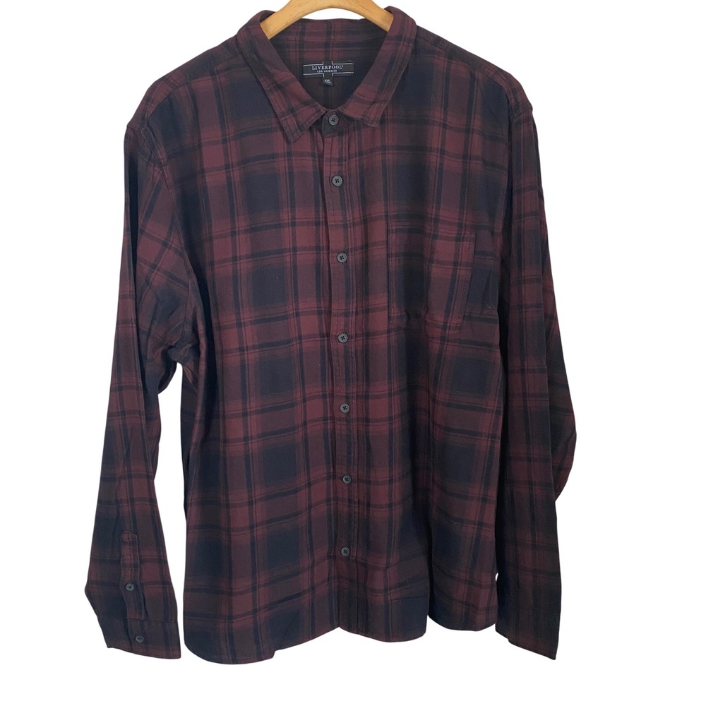 Liverpool Los Angeles Plaid Flannel Shirt Mens XXL Burgundy Black NWT‎